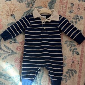 Carters 3m Navy & Cream Striped Polo One-Piece for Kids